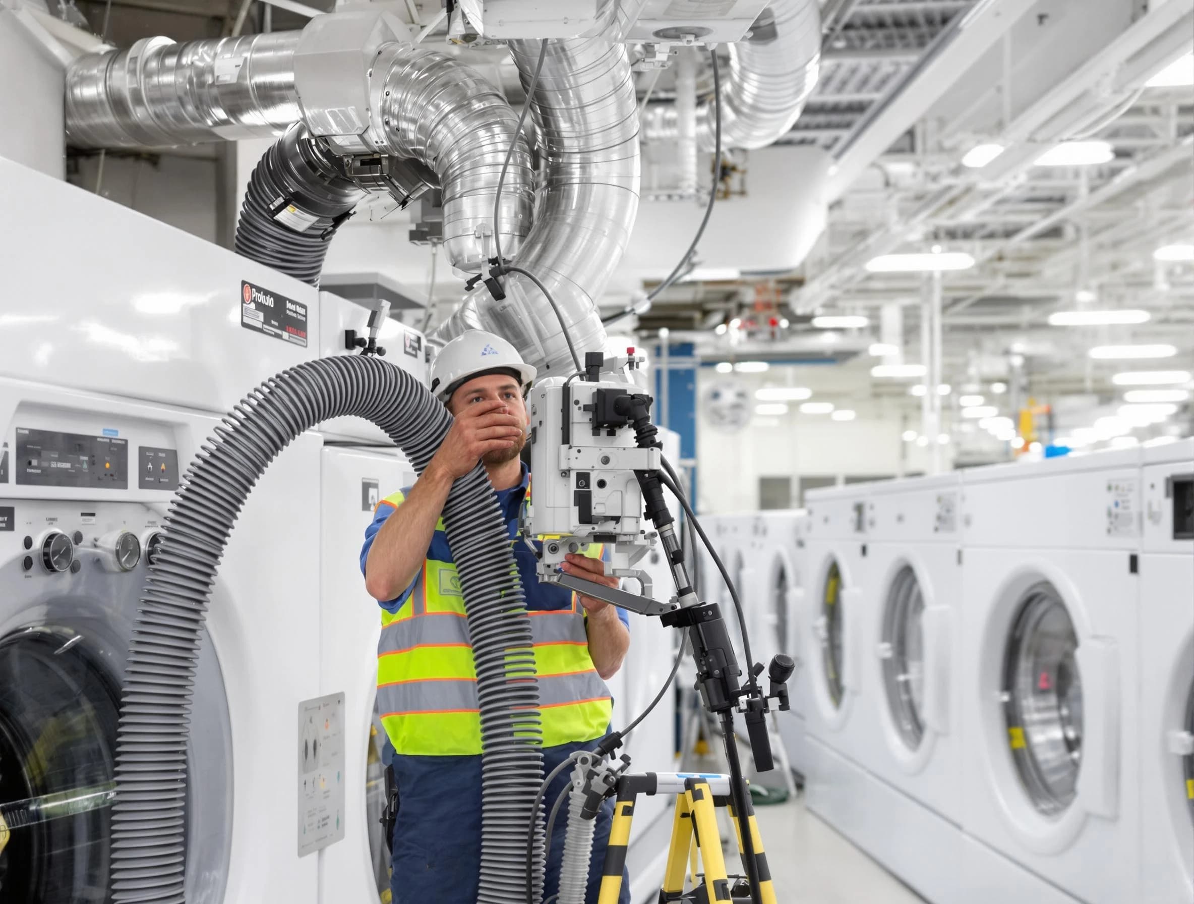 Riverdale Dryer Vent Cleaning team performing commercial-grade dryer vent cleaning at a business facility in Riverdale