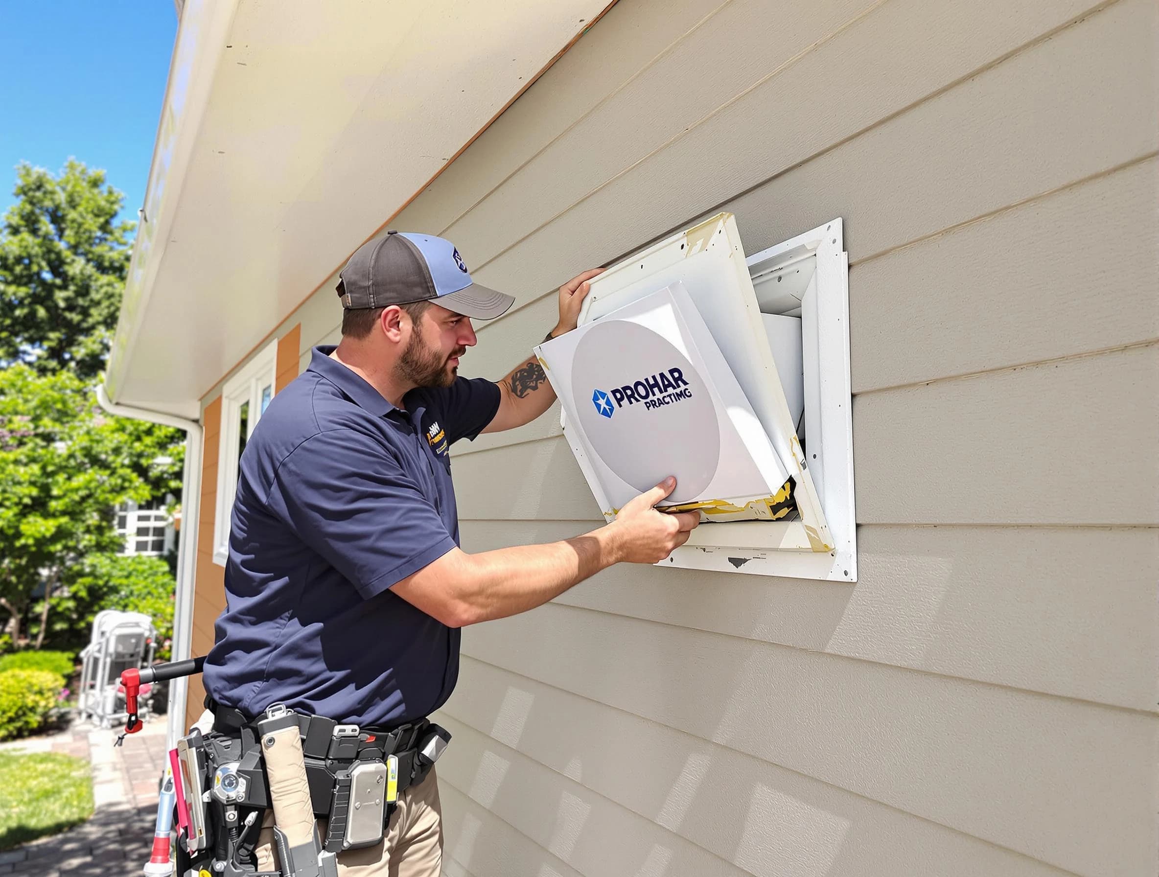 Riverdale Dryer Vent Cleaning technician installing a new protective dryer vent cover on a home in Riverdale