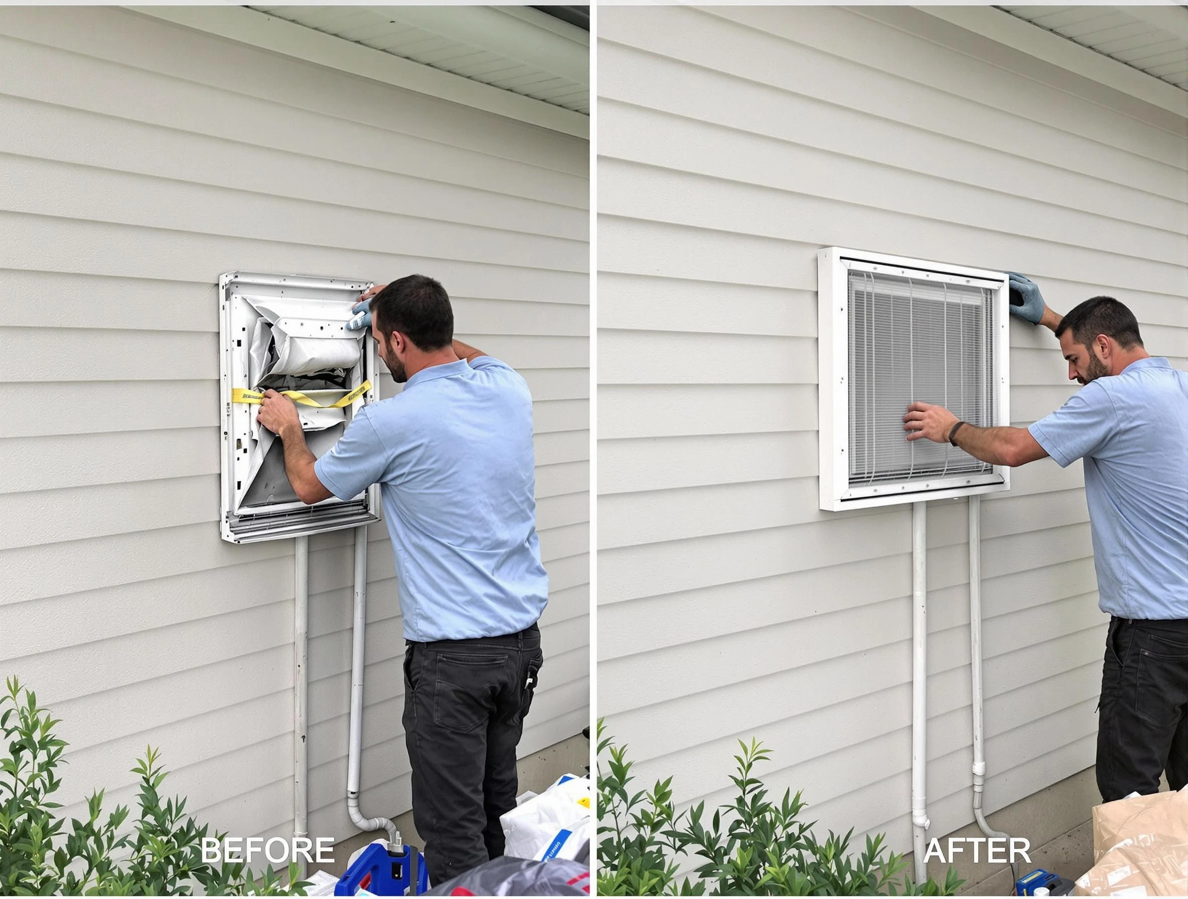 Riverdale Dryer Vent Cleaning technician installing high-quality dryer vent cover at a residential property in Riverdale